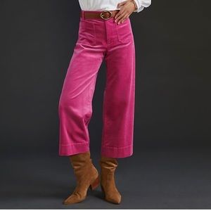Anthropologie Maeve The Colette Cropped Wide Leg Corduroy Pants Pink Size 29